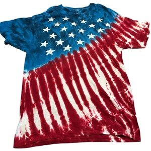 Vintage 2002 Liquid Blue Red White Blue Tie Dye American Flag Tee Size XXL